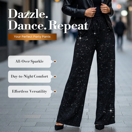 📢📢50 % OFF !!🎅Women's Sequin Sparkle Wide Leg Pants with Elastic Waistband