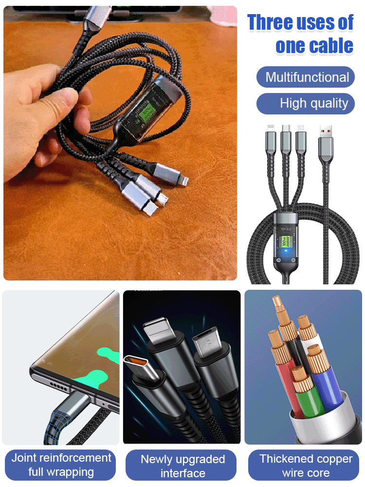 💥Limited Time 50% OFF🔥⚡Transparent Luminous 3-in-1 Super Fast Charging Cable