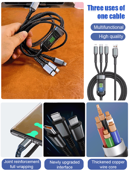 💥Limited Time 50% OFF🔥⚡Transparent Luminous 3-in-1 Super Fast Charging Cable