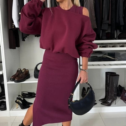 🌟Chic & Cozy! Women's Sweatshirt + Sleeveless Dress 2-Piece Set