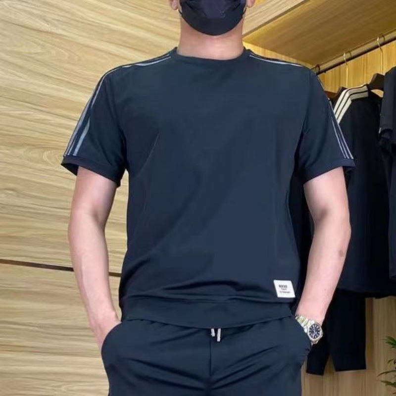 Men's Casual Sports Short Sleeve Long Pants Two-Piece Set