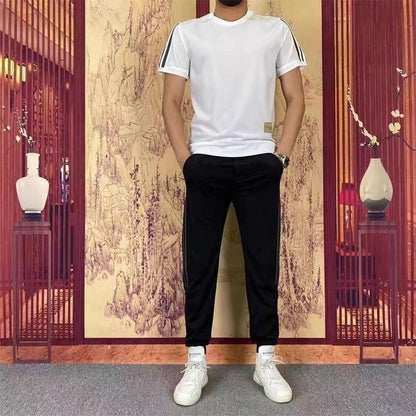 Men's Casual Sports Short Sleeve Long Pants Two-Piece Set